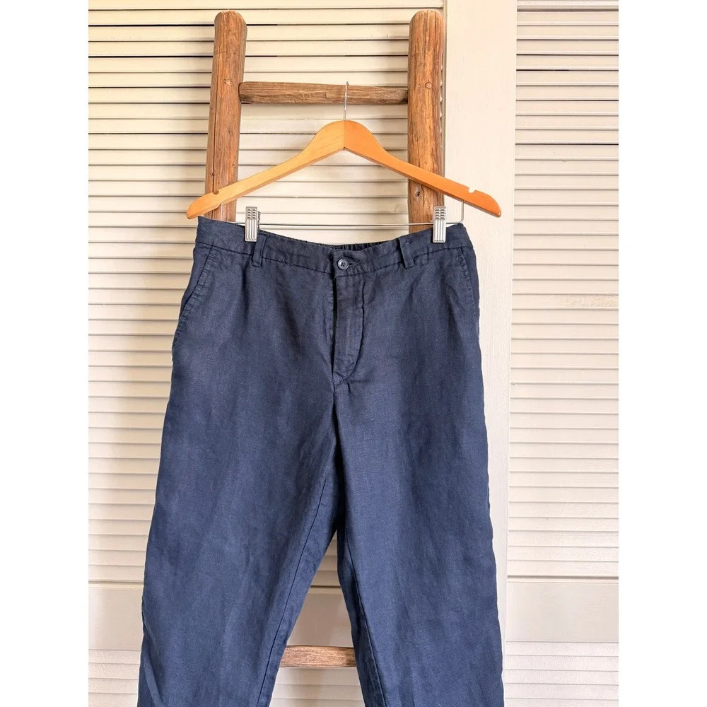 Zara 100% Linen Tapered Pants Medium Navy Blue